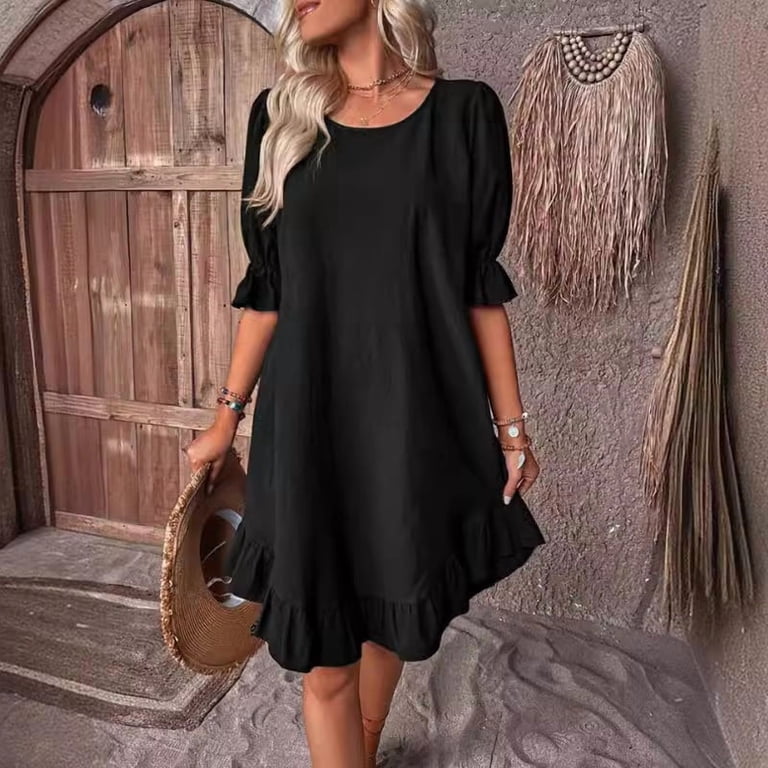 ruched smock dress Black Cotton Poplin Ruched Smock Dress