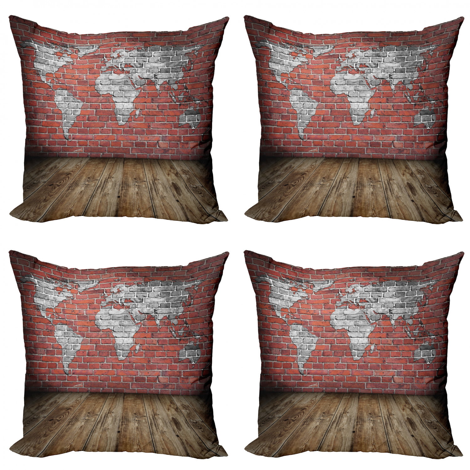 Ambesonne Wanderlust Throw Pillow Cushion Cover 16 X 16 inches Decorative Square Accent Pillow Case Grey and Red Vintage Old Grunge Map Room Style Brick Rustic Geographic Interior Travel