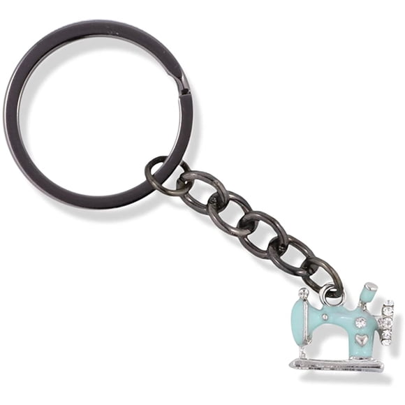EPJ Sewing Machine Light Blue Charm Keychain (Medium, Silver, alloy)