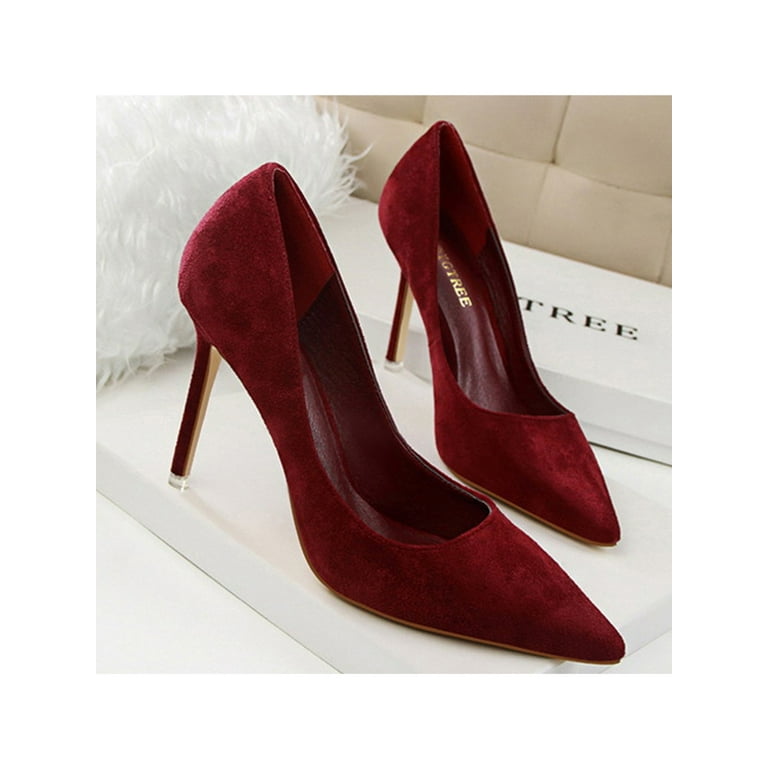 Ritualay Ladies Heeled Shoes Formal Fashion Slip Pumps Comfort Pointed Toe High Heels Dark Red 6.5 - Walmart.com