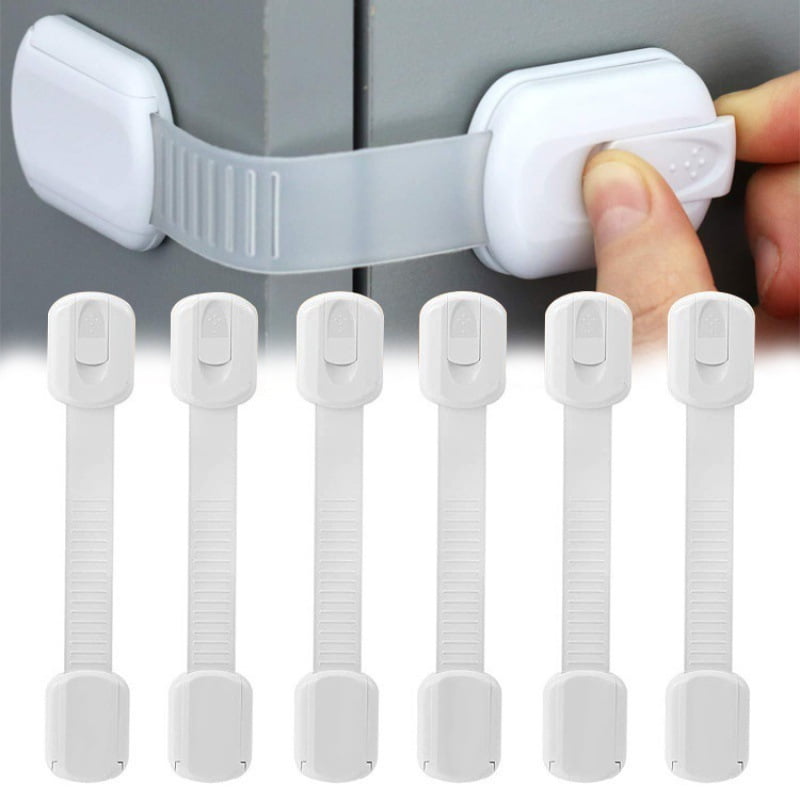 6 Pack Safety Strap Locks for Fridge, Cabinets, Drawers, Dishwasher & More, Toilet- Adjustable Strap, No Drilling Required, Easy Installation
