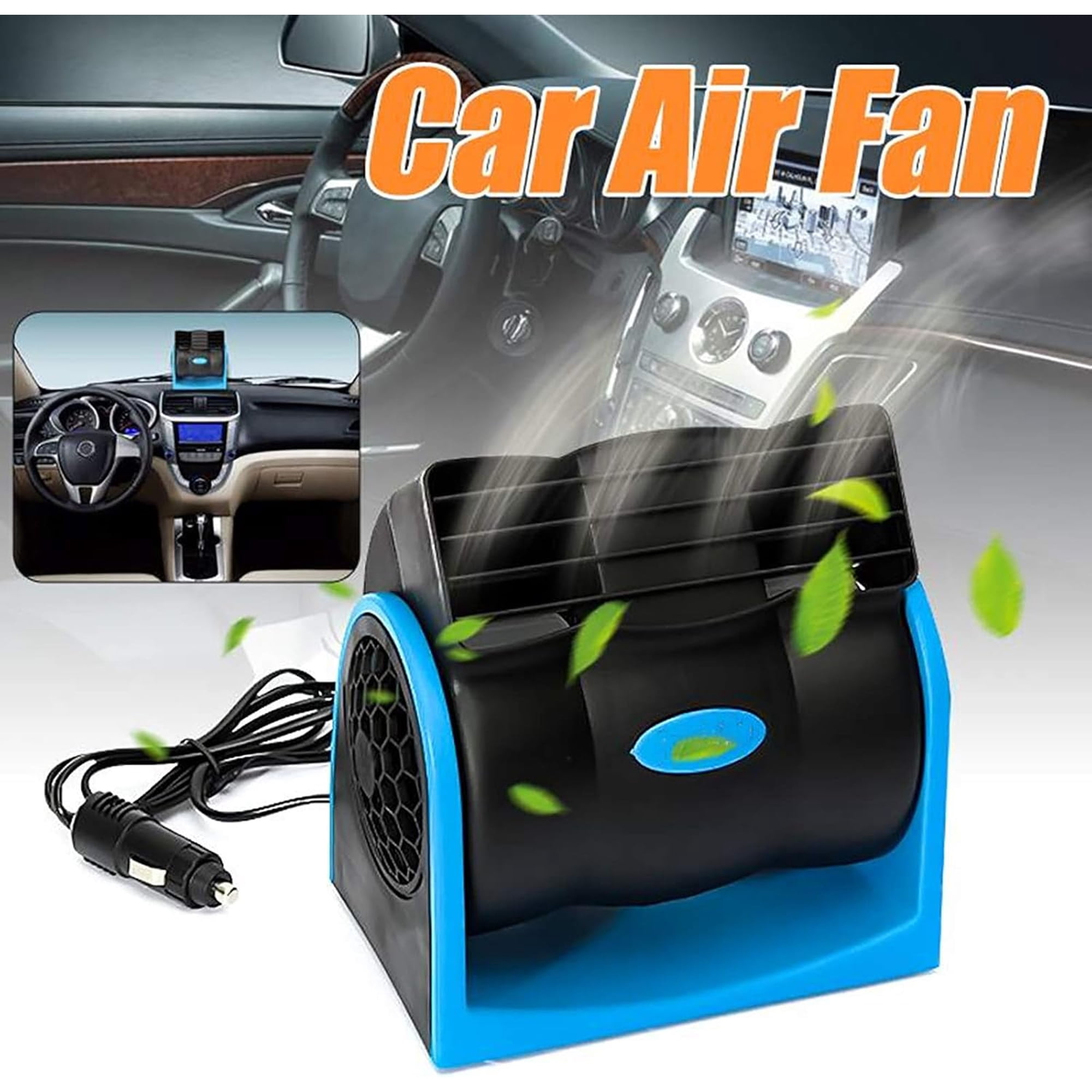 Matxabr Car Dash Fan, No Leaf Quiet Cooling, 12V Powerful RV Ventilation, Squirrel Cage, 2 Speed Electric Fan with Cigarette Lighter Plug for Auto SUV Vehicle Van