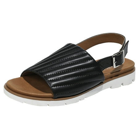 

Sandals Women Comfortable Sandals Fashionable New Pattern Simple Solid Color Flat Bottom Casual Non Slip Comfortable Buckle Strap Shoes