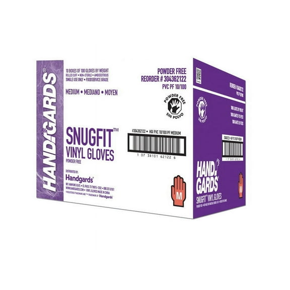 (Price/Case)Handgards Snugfit Powder Free Medium Vinyl Glove, 100 Each, 10 per case