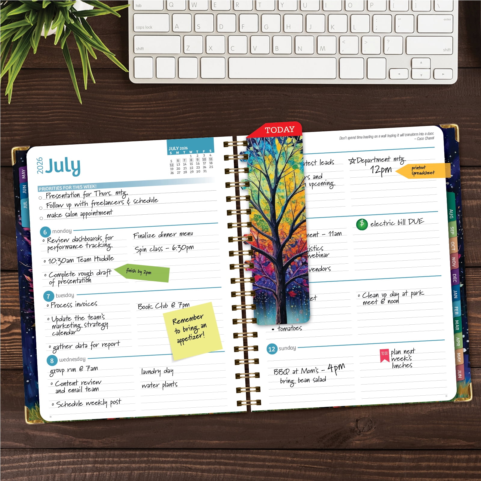 2026-2027 Excello Brands 8.5" x 11" Academic Year Hardcover Fashion Planner, Weekly/Monthly, 14 Month, Black Tree Seasons