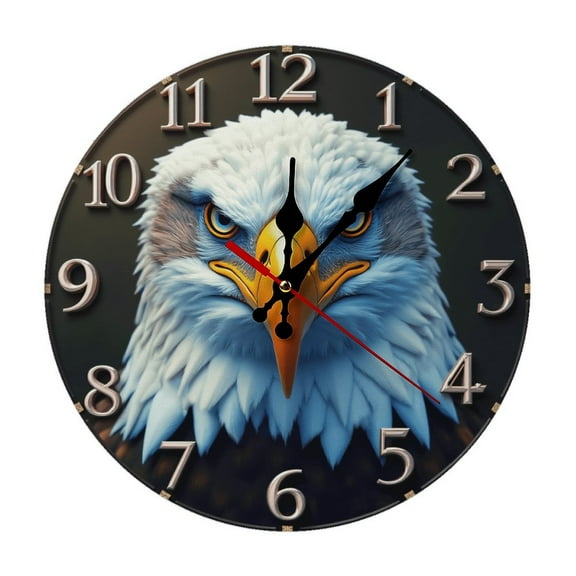 Eagle Head Wall Clock 10 Inch Silent Non Ticking Round Clock Decoration for Living Room Kitchen Bedroom Bathroom Office Classroom