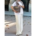 thumbnail image 6 of Womens Satin Elastic Waist Wide Leg Long Pants Beige S, 6 of 9