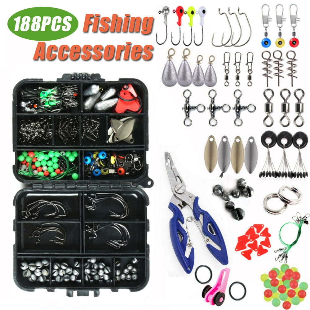 188PCS Fish Tackle Box Fish Accessories Case Fish Lure Parts Set Kit
