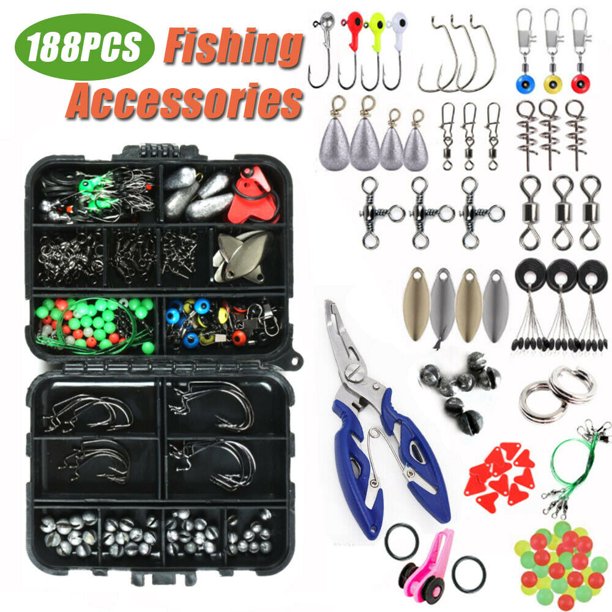 188PCS Fish Tackle Box Fishing Accessories Case Fish Hook Lure Parts