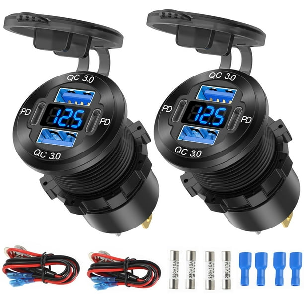 Enchufe de cargador de coche TIANWIDJEW, paquete de 2 unidades, 12 V, toma USB, 4 puertos