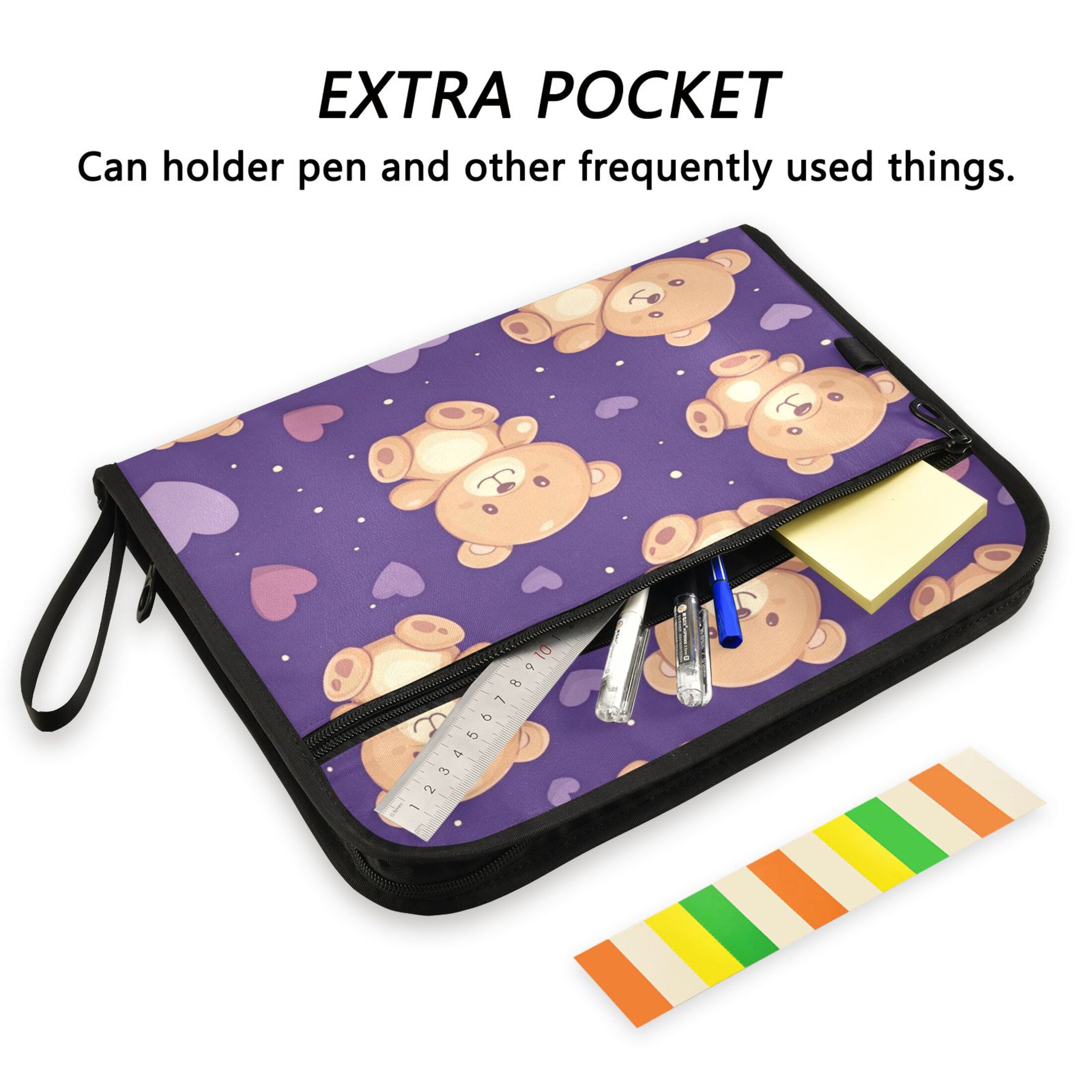 WOBOGO Cute Teddy Bear and Heart Pattern Expanding File Folder Letter Size Accordion Filing Organizer 13 Pocket Separate Organ Pocket