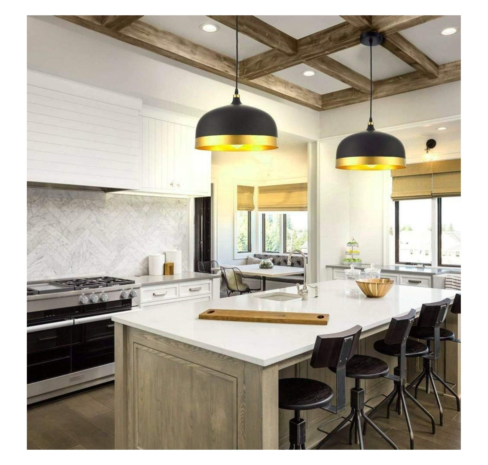 Modern Indoor Lighting Saturn & Black Pendant Light Kitchen Island Chandelier Ceiling Hanging Light Fixtures with Matte Black Finish
