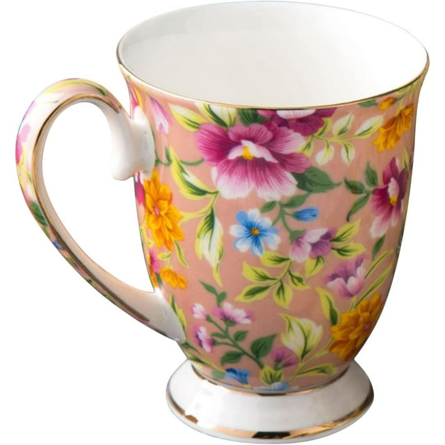 Bone China Coffee Tea, 300ml Bone China Tea, Floral Bone China Coffee, Portable Floral Tea Mugs, Durable Ceramic Floral Coffee Tea Mugs, Multi-Purpose Floral Coffee Mugs for Coffee Tea Cups Tea Mugs