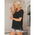 thumbnail image 2 of Women's V Neck T Shirts Casual Rolled Short Sleeve Side Split Summer Tops Loose Fit, 2 of 5