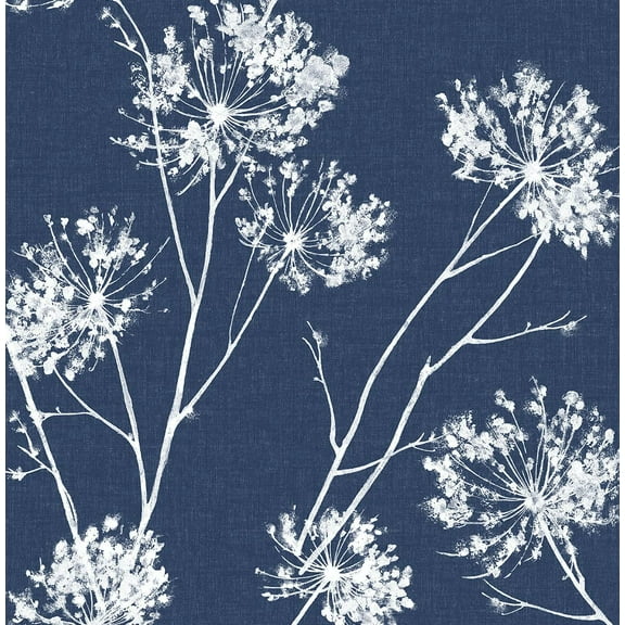 One O'Clock Botanical Prepasted Wallpaper (Denim Blue)
