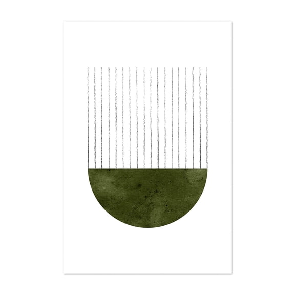Olive green abstract shapes - Mixed Media Minimalist Abstract Geometric Modern Art Line Art Pattern Unframed Wall Art Print 4 x 6 inches