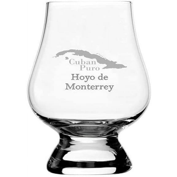 Hoyo de Monterrey Cuban Cigar Themed Etched 2.5oz Glencairn Wee Whisky Glass