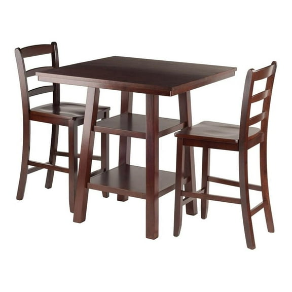 Kingfisher Lane 3-Piece Square Counter Height Solid Wood Dining Set in Walnut