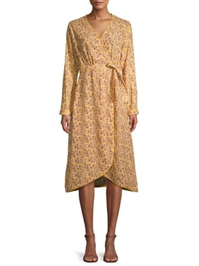 Time and Tru Women's Long Sleeve Faux Wrap Dress