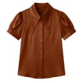 thumbnail image 5 of Ashirexll Tops for Women Trendy Casual Solid Turndown Collar Lace Blouse Short Sleeve Top T Shirt for Daily, 5 of 5