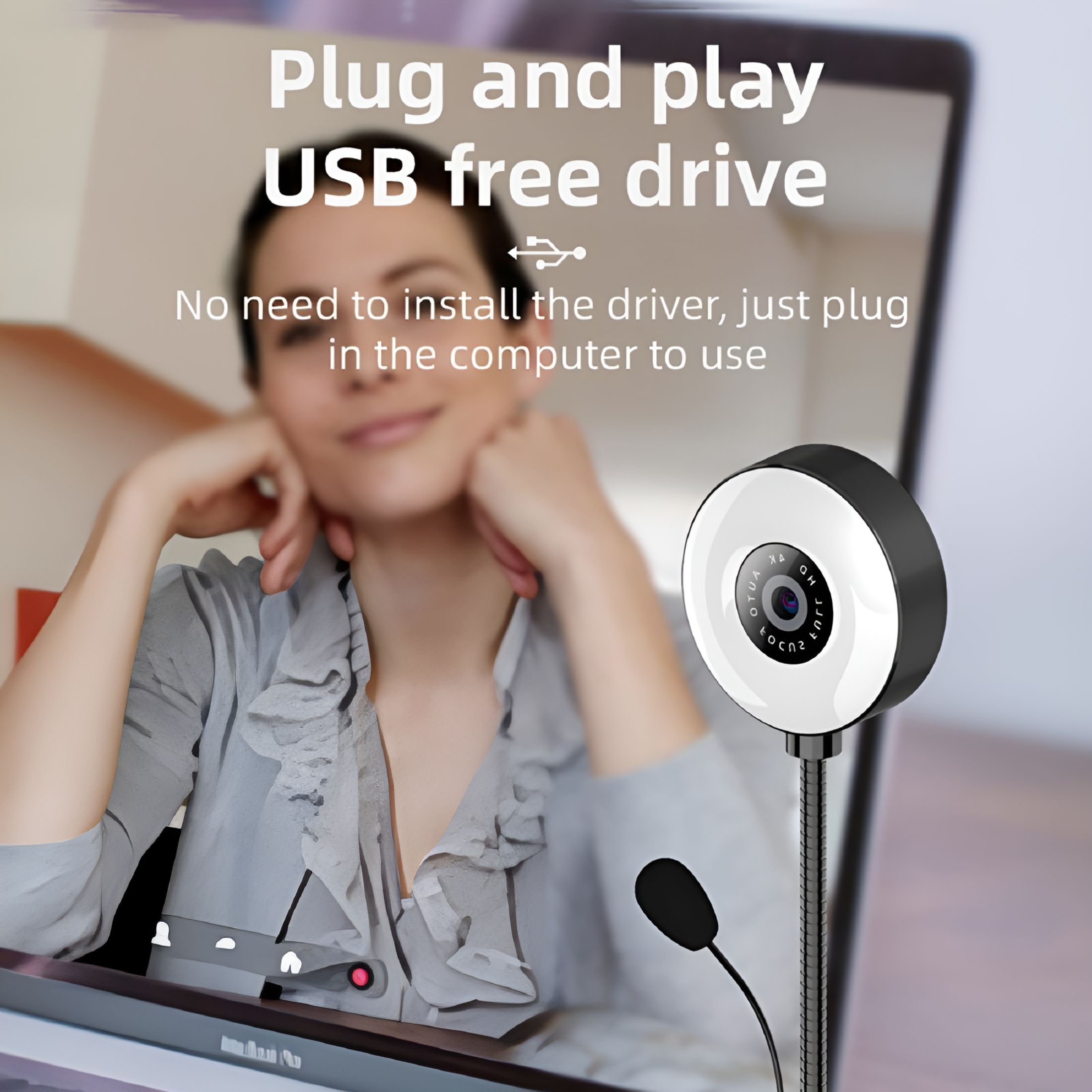 GJX 2K Webcam with Bendable Stand, Auto Focus Webcam with Microphone, 3-Level Brightness, Plug and Play USB Computer Camera, Streaming Web Camera for Laptop PC/Video Call/Zoom/Skype