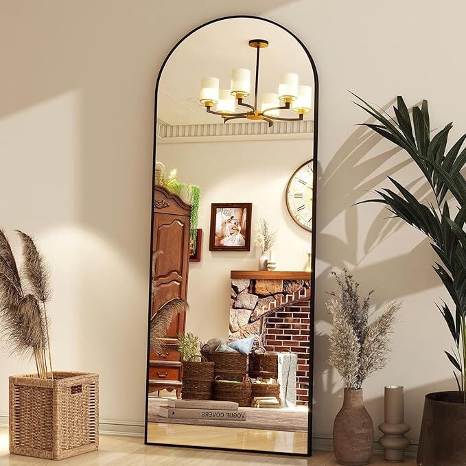 Mirrasia 64"x21.5" Arched Full Length Full Body Mirror Leaning Wall-Mounted Floor Mirror,Black