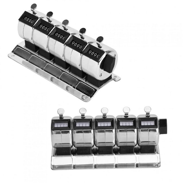 Contador mecánico de metal manual de 4 dígitos, 5 unidades, acero inoxidable, herramientas de ferretería