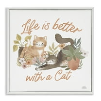 Stupell Industries Better with Cat Phrase Animals & Insects Painting White Framed Art Print Wall Art, 24 x 24