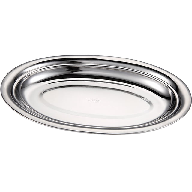 Assiette de Service Ovale en Acier Inoxydable, Assiette de Service pour Aliments, Assiette à Collation pour la Maison