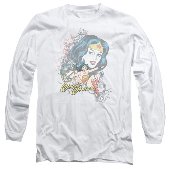DC Comics Wonder Scroll Long Sleeve Adult 18/1 T-Shirt White