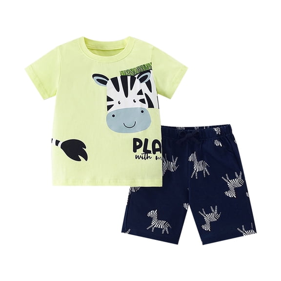WOYY Toddler Boys Summer Outfits Cartoon Zebra Short Sleeve T-Shirt Shorts Set, Sizes 3-8