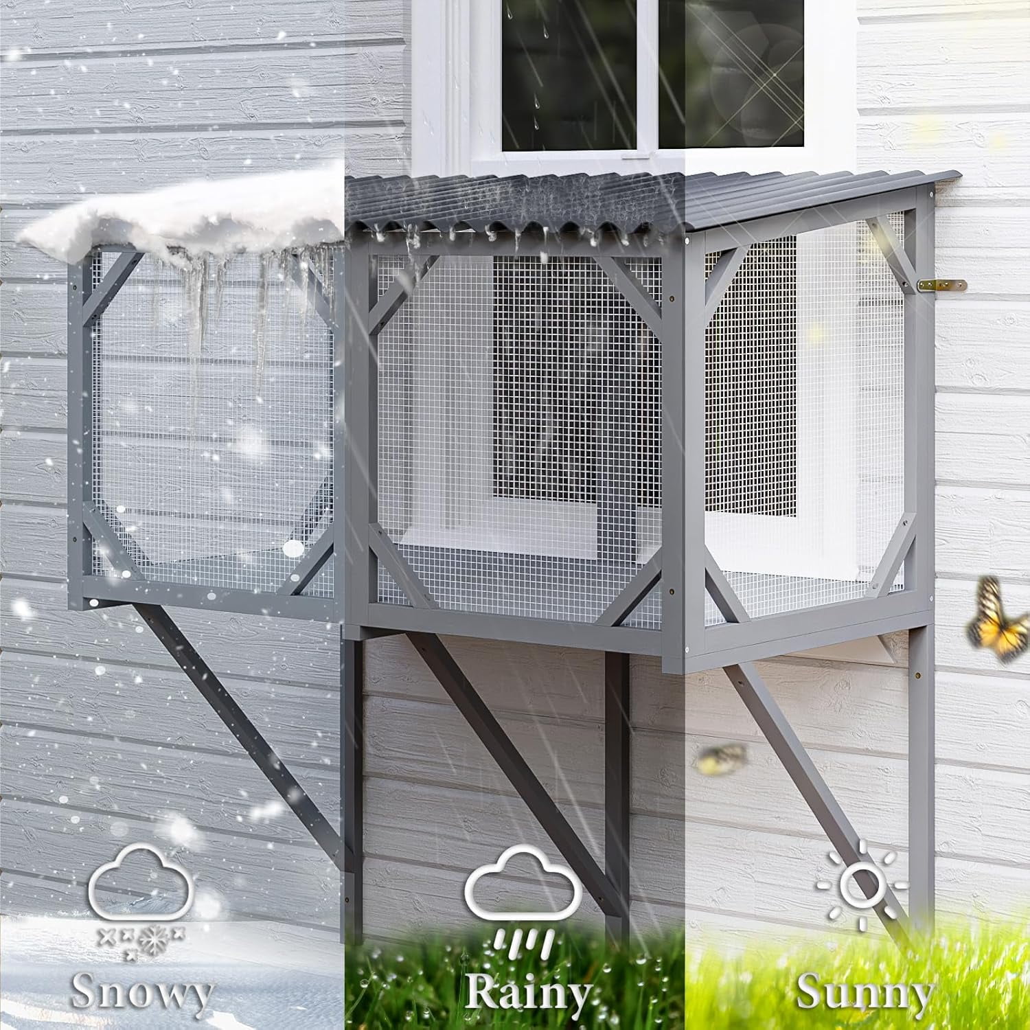 Cat Window Box, 43.3" Catio Outdoor Cat Enclosure for Sunbathing, Napping & Overlooking, Sturdy Window Perch for Large Indoor Cats - All Weather Use, Nature Friendly Design
