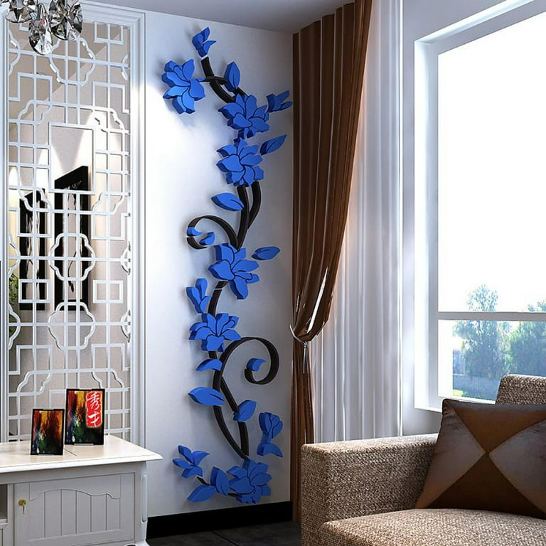 Corridor TV Background Wall 3D Flower Decoration, Acrylic Tree Wall Decal  DIY Decor Sticker, Blue