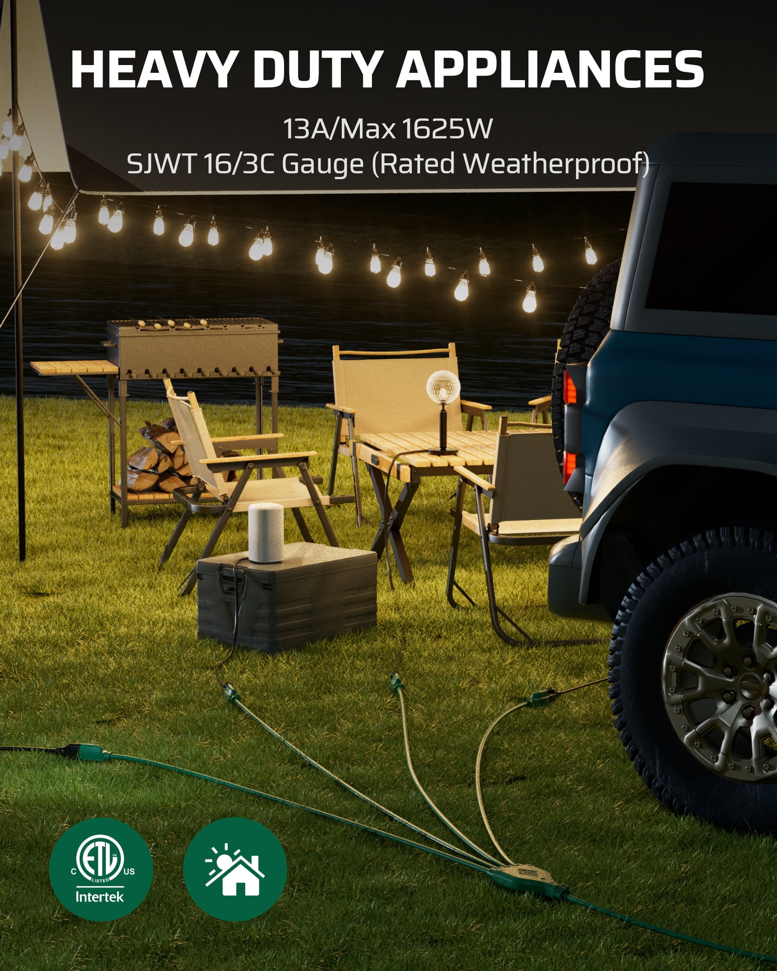 DEWENWILS 46 FT (22'+6'+6'+6'+6') Outdoor Extension Cord for Christmas Lights with 4 Outlets