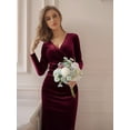 thumbnail image 4 of LAICAIW Robe Maxi de Cocktail Élégante en Velours Sirène à Manches Longues et Col en V pour Femmes Soirée, 4 of 6