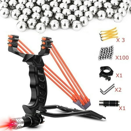 Professional Slingshot Kit for Adults Outdoor High Velocity Catapult Fish Hunting Slingshot with 100 Ammo Balls and 3 Rubber Bands