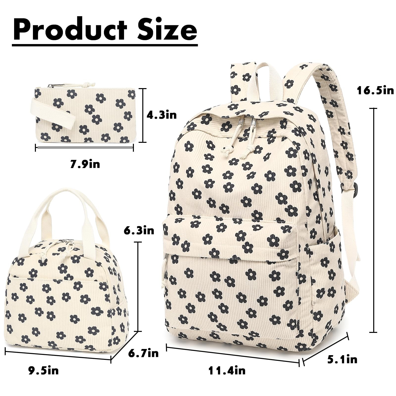 Soda Candy Backpacks for Girls Corduroy 3pcs School Backpack Set with Lunch Bag Pencil Pouch Kids Bookbag for Elementary Middle High School Travel Daypack