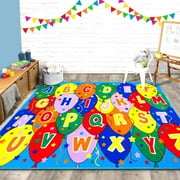HR-ABC/Alphabet Balloons Party Accent Kids 4'11" x 6'11" Boys/Girls/Children/Toddler Educational Play mat for School/Daycare/Nursery Non-Slip Area Rug/Carpet-Teachers/Students Blue/Multi