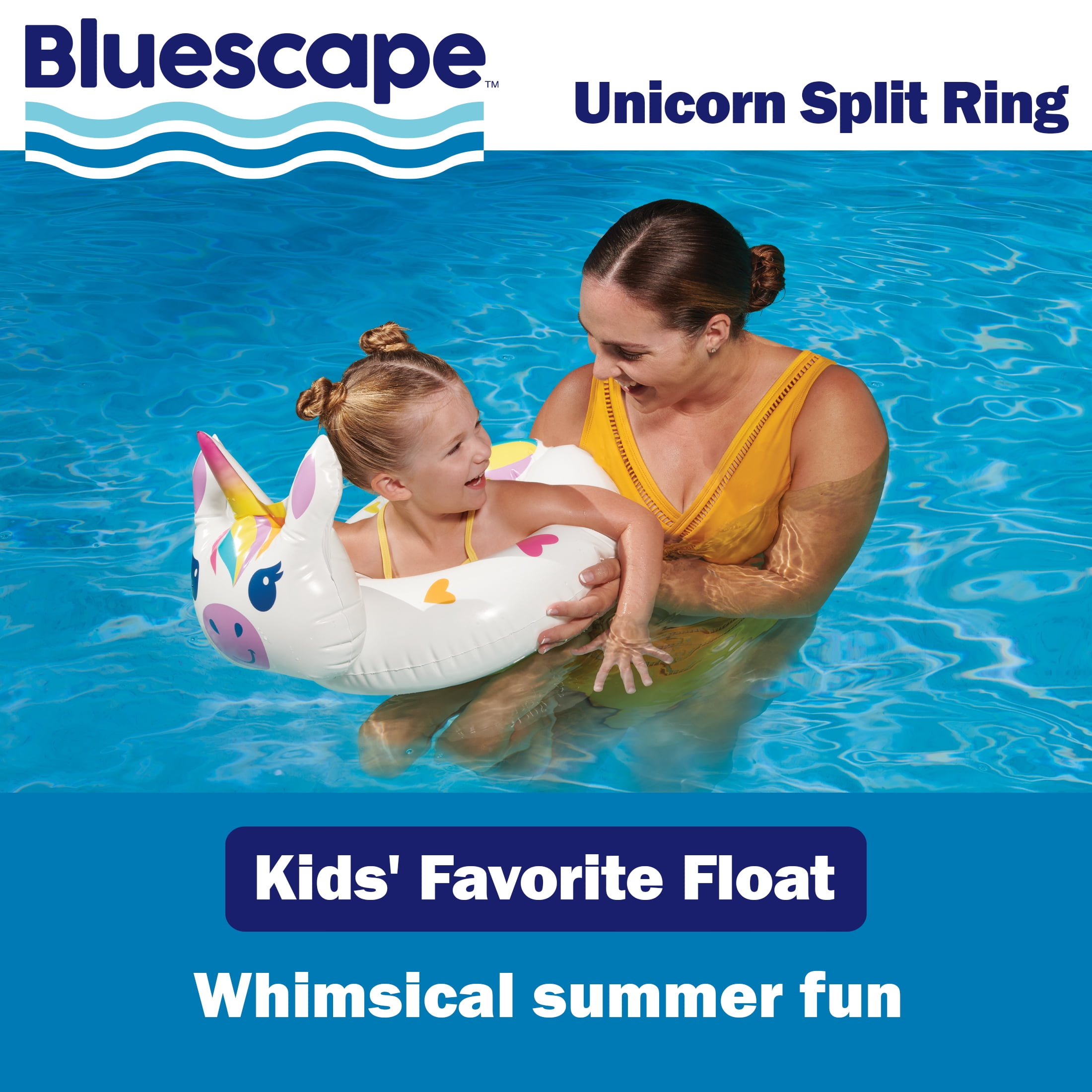 Bluescape White Unicorn Split Inflatable Swim Ring Pool Float for Kids, Ages 3 to 6, Unisex