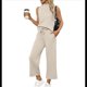 thumbnail image 1 of Conjuntos de Dos Piezas para Mujer, Conjuntos de Verano, Conjuntos de Estar por Casa, Blusas Cuello Alto, Pantalones Cortos Pierna , Conjuntos Viaje para Vacaciones. Beige S, 1 of 3