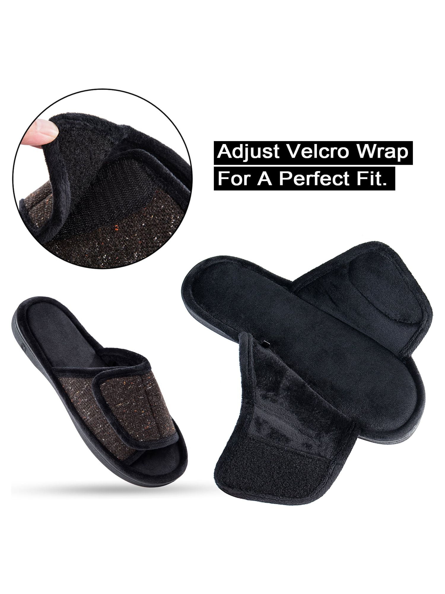 DL Adjustable Mens Slippers Memory Foam Open Toe House Slippers