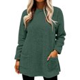 thumbnail image 2 of Huankd Fleece Sweatshirts for Women Mock Turtleneck Fall Winter Warm Sweater Plus Size Tunic Pullover Tops with Pockets Dark Green M, 2 of 5