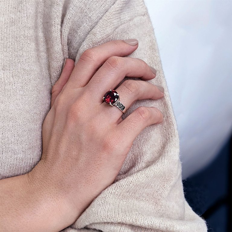Bague Solitaire Argent 925 Avec Zircon Cubique Rouge - Marque Silverly - Neuf Avec étiquettes