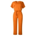 thumbnail image 2 of Jumpsuit Women'S Fashion Solid Color Lace Up Button Short Sleeved Jumpsuit,Orange Women'S Polyester Jumpsuit M, 2 of 5