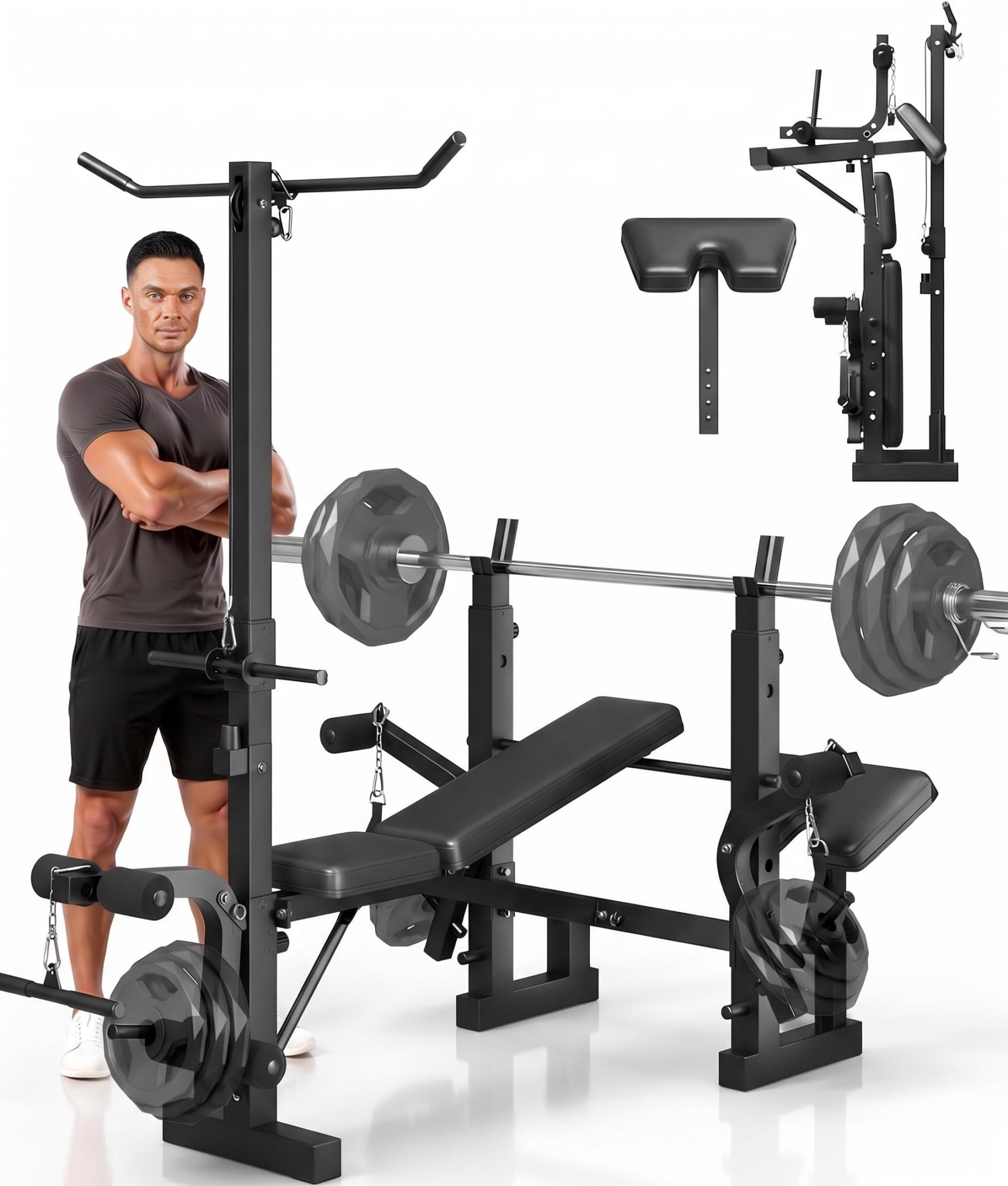 CAP Strength Adjustable Weight Bench, Rack & Leg Extension, 90 lb