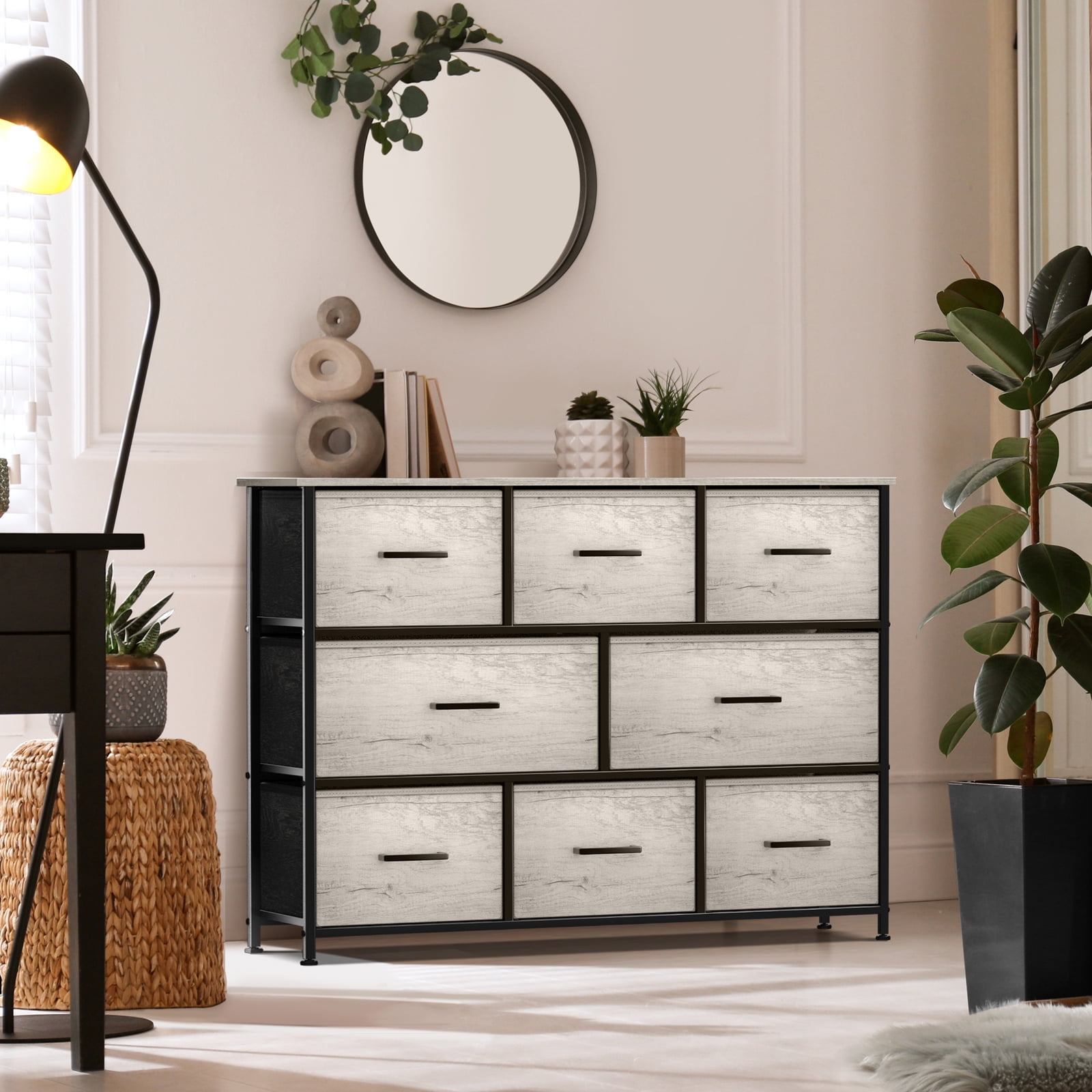 Sorbus Dresser with 8 Fabric Drawers – Wide Storage Chest, Collapsible & Portable TV Stand – Organizing for Bedroom & Living Room, Greige
