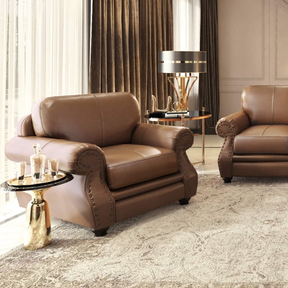 Sunset Trading Charleston 42" Top-Grain Leather Armchair in Chestnut