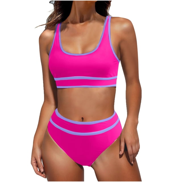 Cameland High Waisted Womens Bikini Sets Sporty Two Piece Swimsuits for Women Color Block High Cut Bathing Suits
