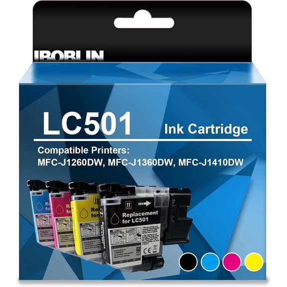 LC501 Ink Cartridges Compatible for Brother LC501 Ink Cartridges Standard Yield Replacement for Brother MFC-J1260DW, MFC-J1360DW, MFC-J1410DW (4Packs,Black, Cyan, Magenta, Yellow,with Chip)