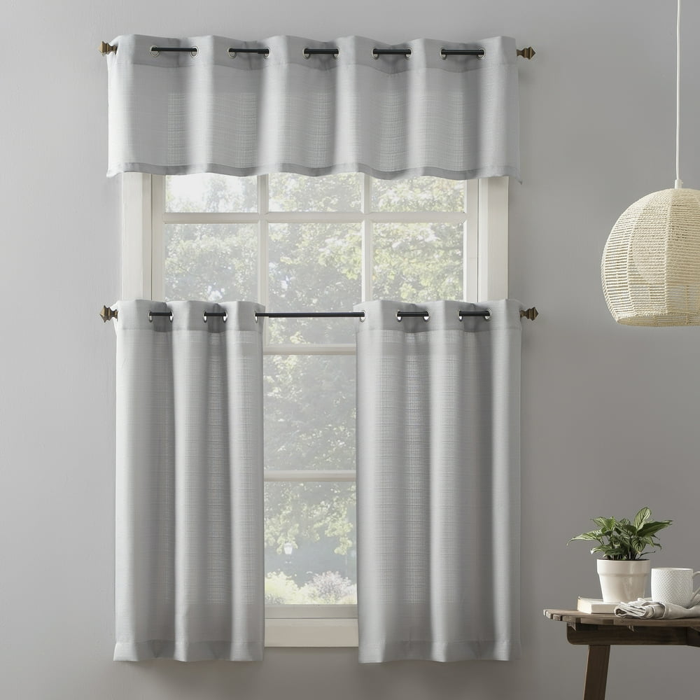 Mainstays Elevated Solid 3 Piece Kitchen Curtain Set